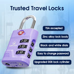 TSA Approved Luggage Lock – 3-Digit Combination Padlock with Open Alert & Easy-Read Dials (Purple Pack) - LockSelect 
