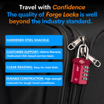 Forge TSA Approved 4-Digit Combination Lock with Open Alert, Red Pack