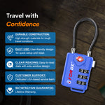 Forge TSA Approved Cable Luggage Lock with Easy-to-Read Dials (Eagle Series, Blue Pack)