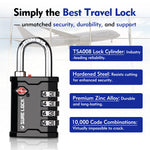 TSA Accepted Heavy Duty Combination Luggage Padlock – Ideal for Gun Cases, Equipment (Black Pack) - LockSelect 