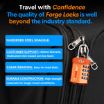 Forge TSA Approved 4-Digit Combination Lock with Open Alert, Orange Pack