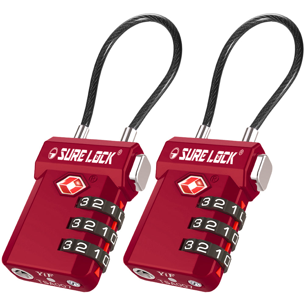 TSA Approved 3-Digit Combination Cable Lock (Red Pack) - LockSelect 