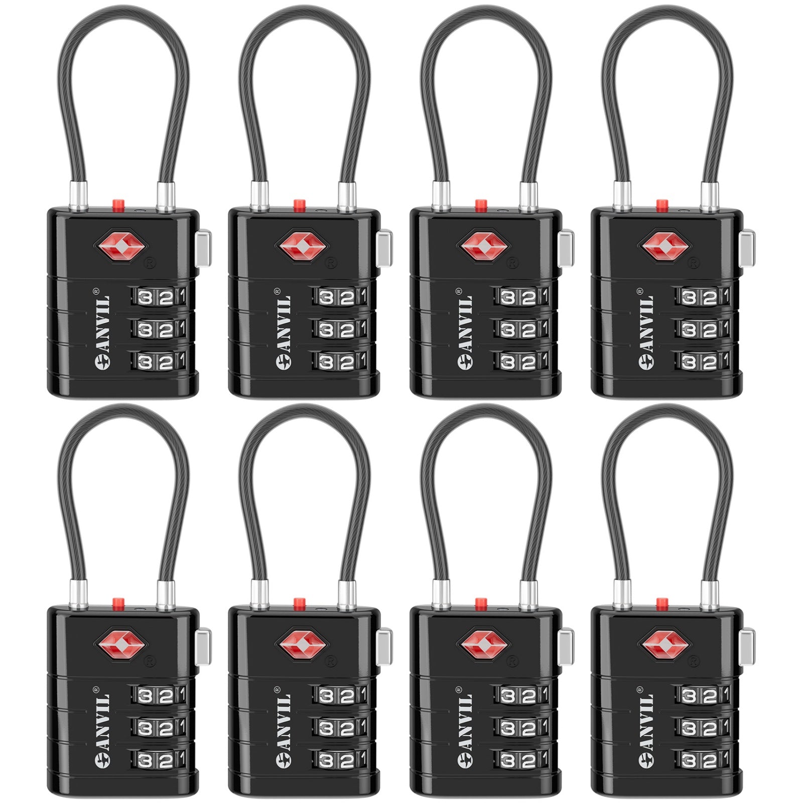 High Security TSA008 Combination Travel Lock with Inspection Indicator (Black)