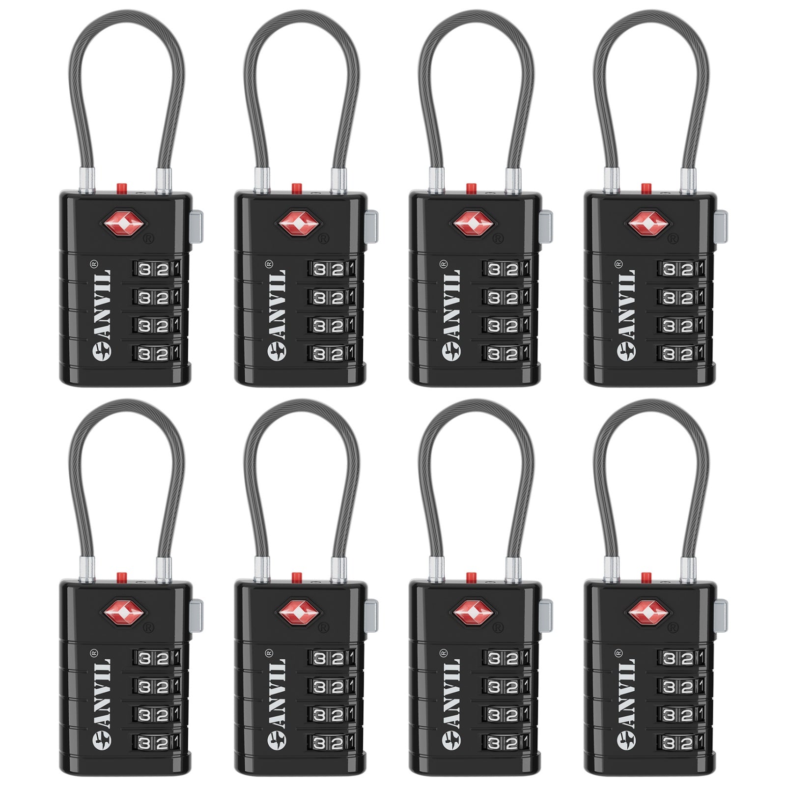 4-Digit TSA Approved Luggage Lock – TSA008 Core with Alert Indicator (Black Pack)