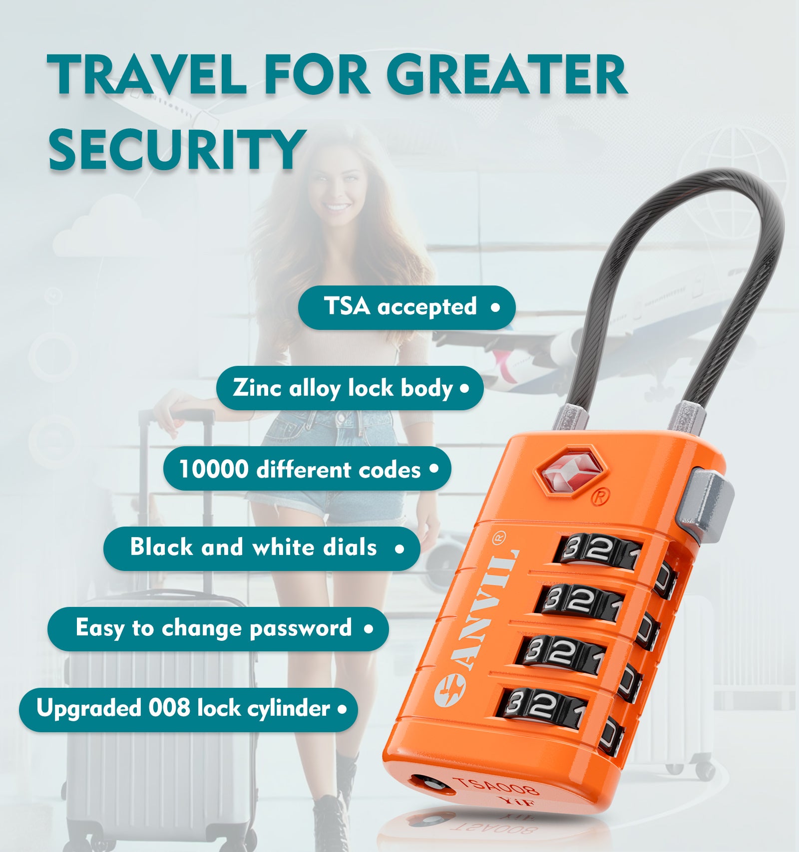 4-Digit TSA Approved Luggage Lock – TSA008 Core with Alert Indicator (Orange Pack)
