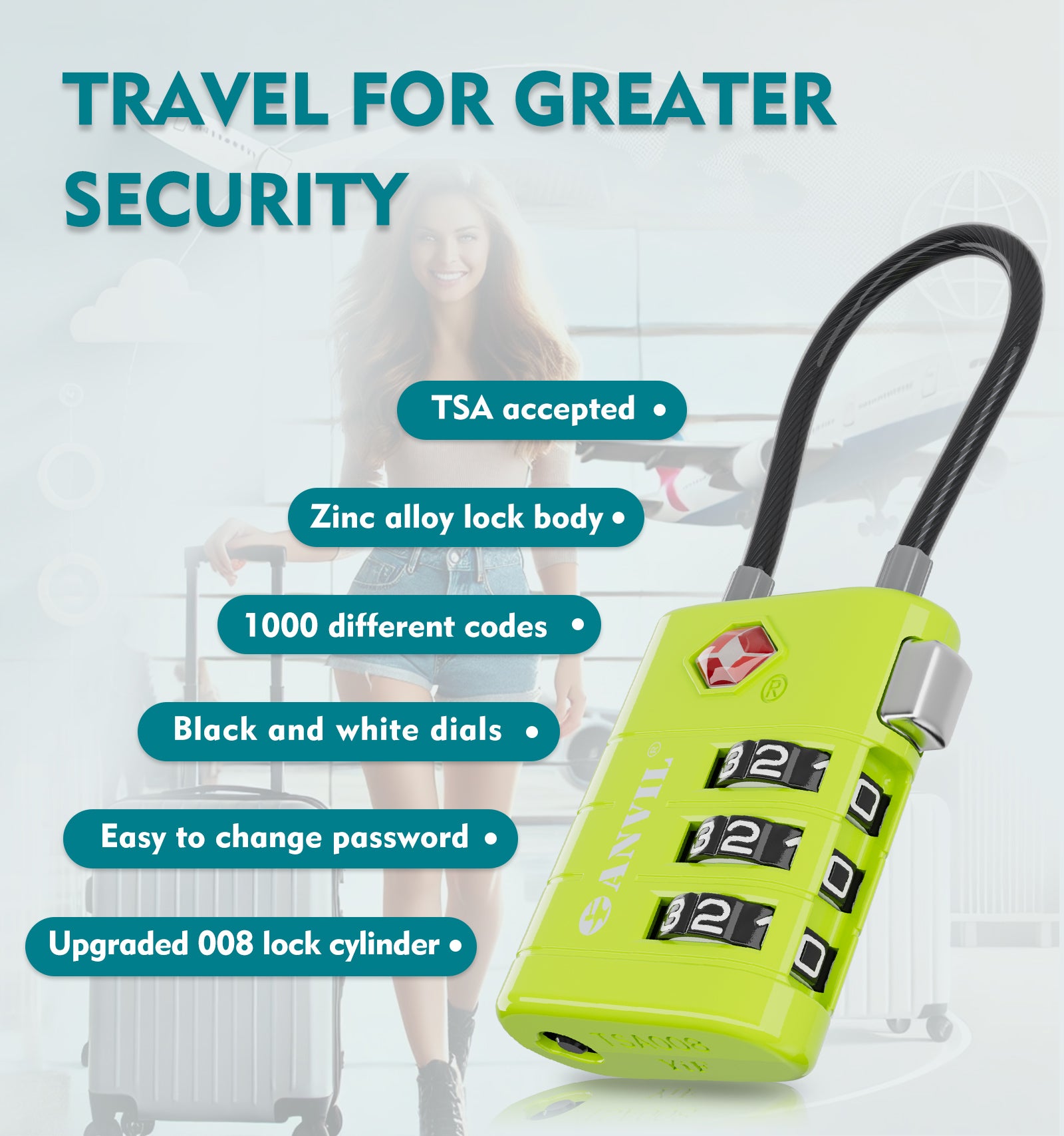 TSA Approved Luggage Lock with Inspection Indicator ( Grass Green Pack)