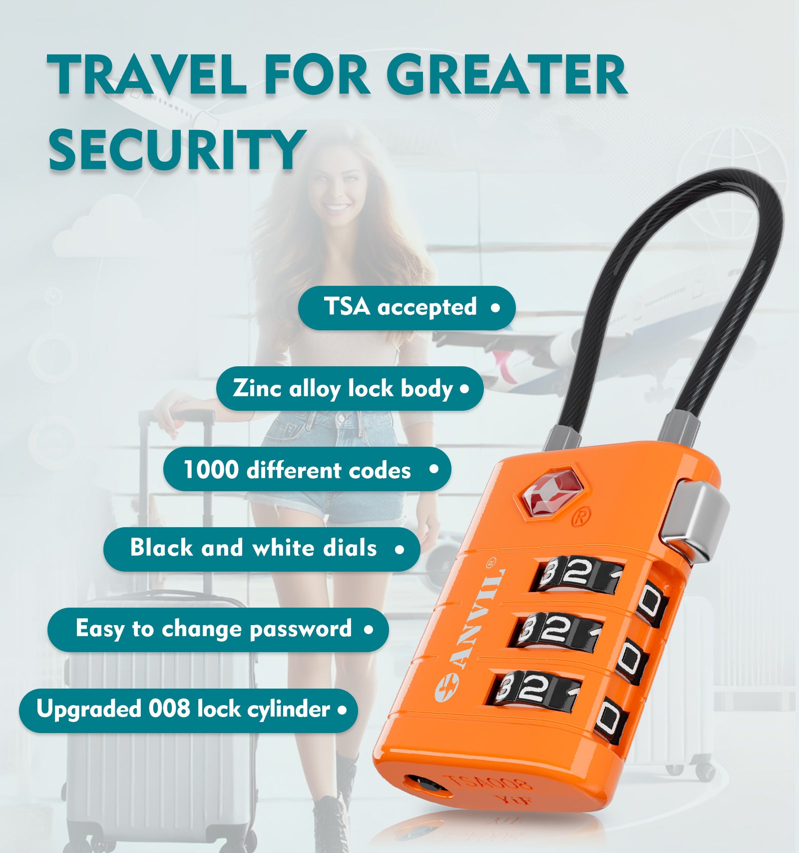 TSA Approved Luggage Lock with Inspection Indicator (Orange Pack)