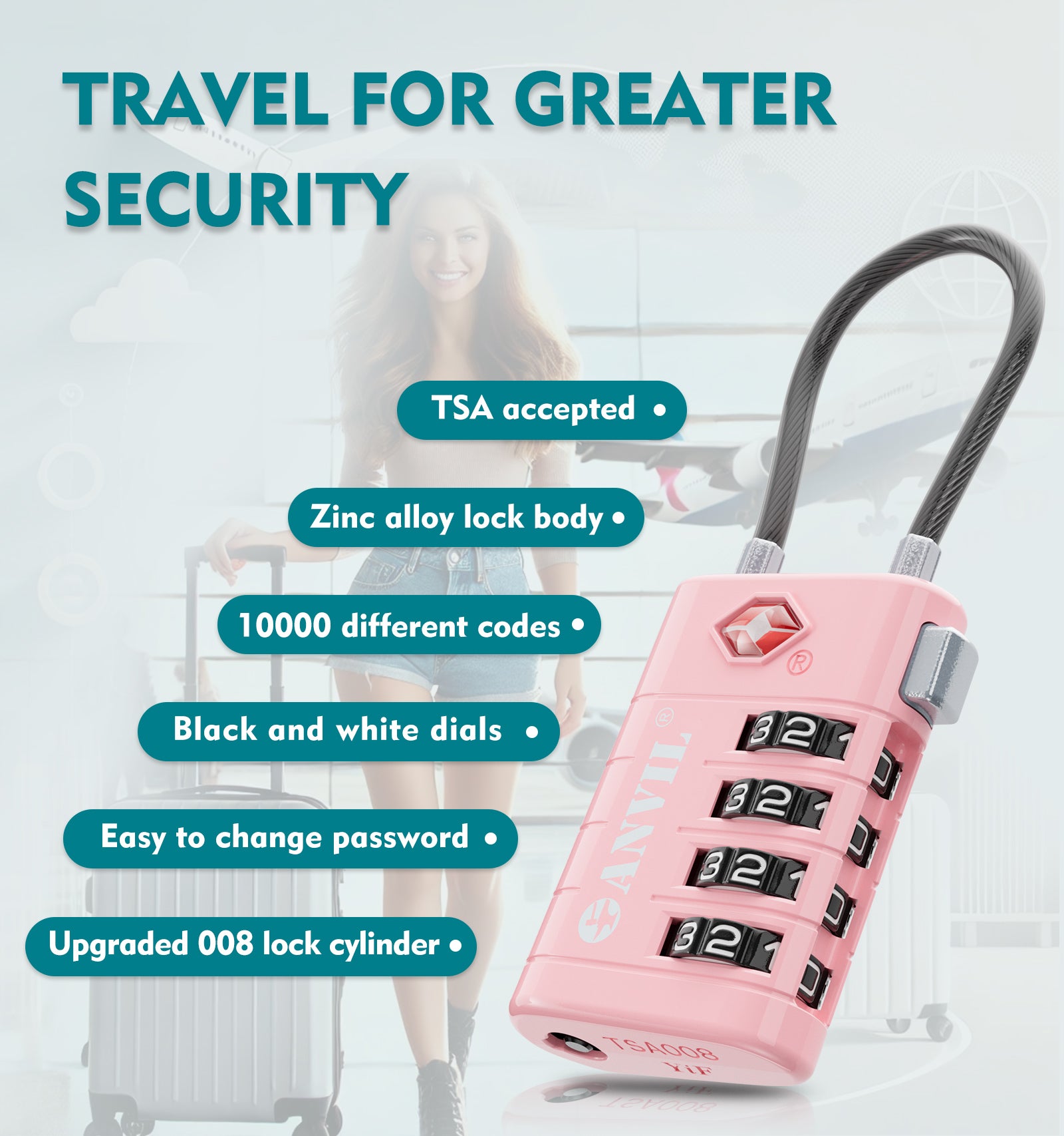 4-Digit TSA Approved Luggage Lock – TSA008 Core with Alert Indicator (Pink Pack)