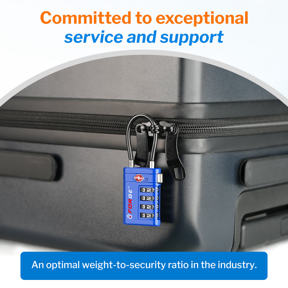 Forge TSA008 4-Digit Luggage Lock with Open Alert (Optimus Series, Blue Pack)