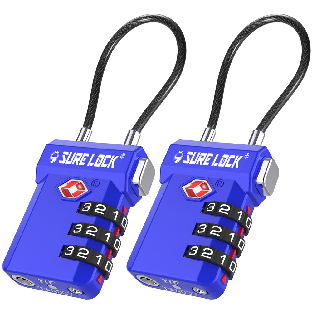 TSA Approved 3-Digit Combination Cable Lock (Blue Pack) - LockSelect 