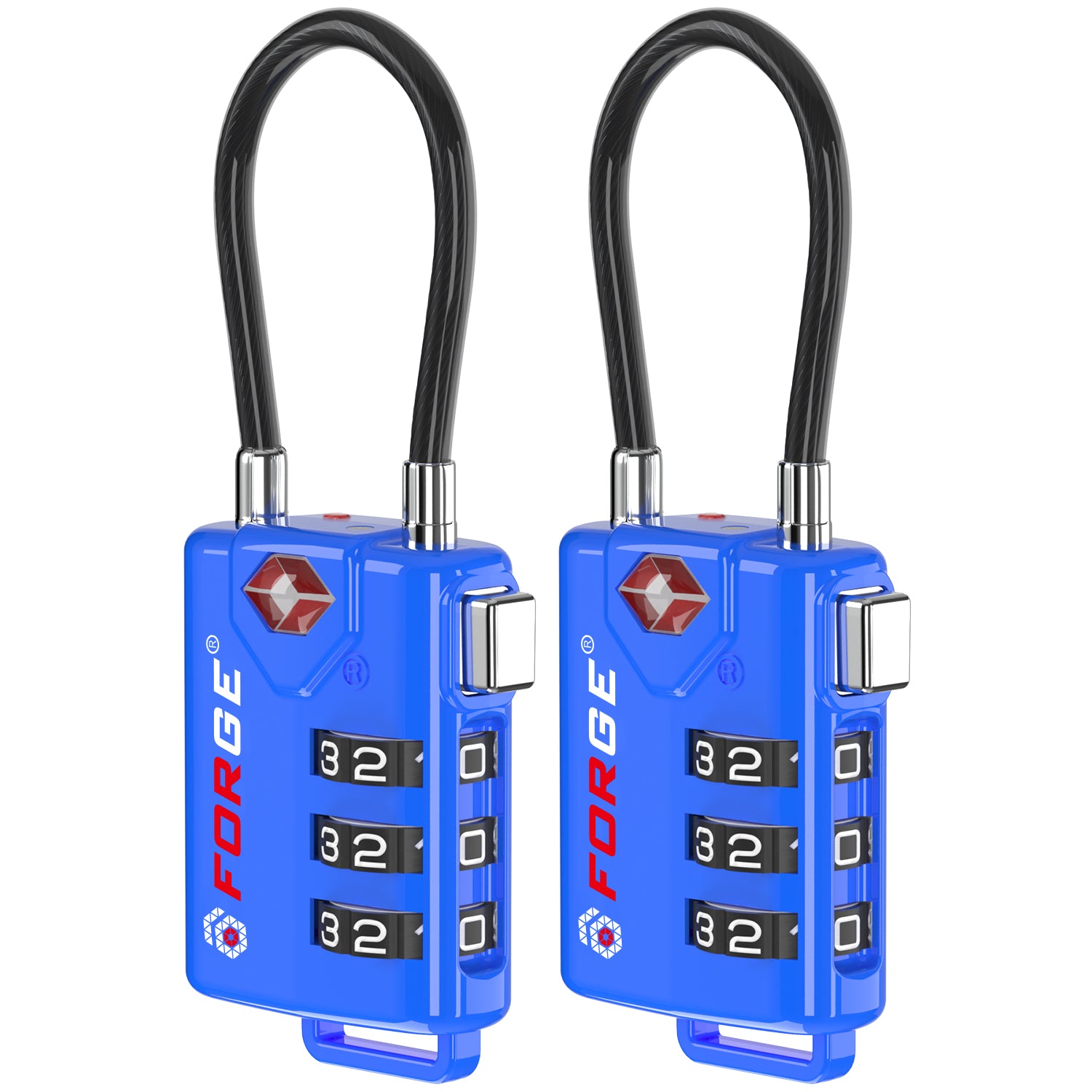 Forge TSA Approved Cable Luggage Lock with Easy-to-Read Dials (Eagle Series, Blue Pack)
