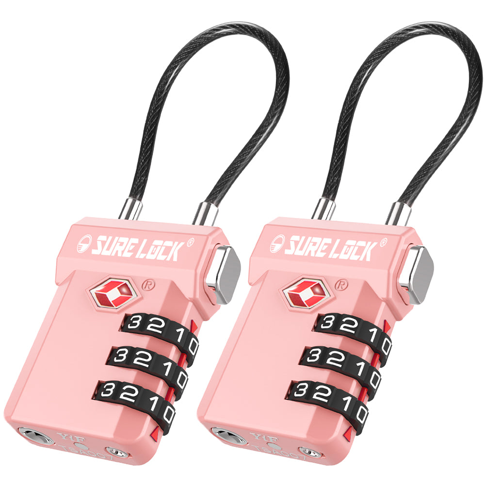 TSA Approved 3-Digit Combination Cable Lock – (Pink Pack) - LockSelect 