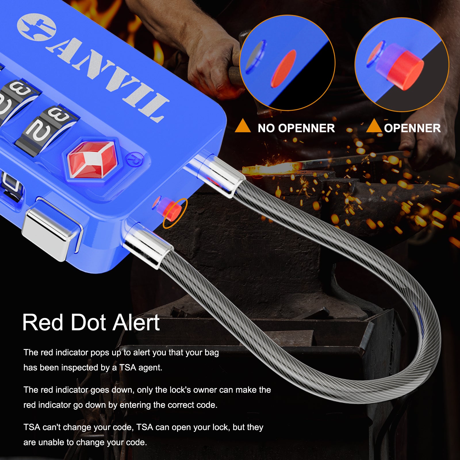 4-Digit TSA Luggage Lock – TSA008 Core with Alert Indicator (2 Pack, Blue)