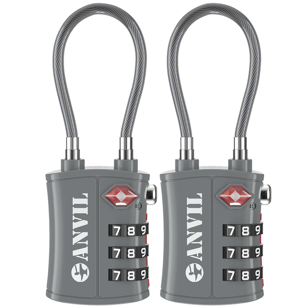 TSA Approved Cable Travel Lock – 3-Digit Combination with Zinc Alloy Body(Grey Pack) - LockSelect 
