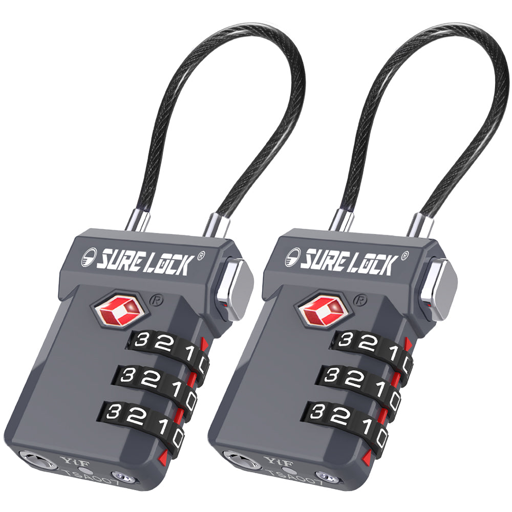 TSA Approved 3-Digit Combination Cable Lock (Grey Pack) - LockSelect 