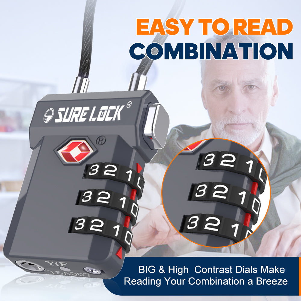 TSA Approved 3-Digit Combination Cable Lock (Grey Pack) - LockSelect 