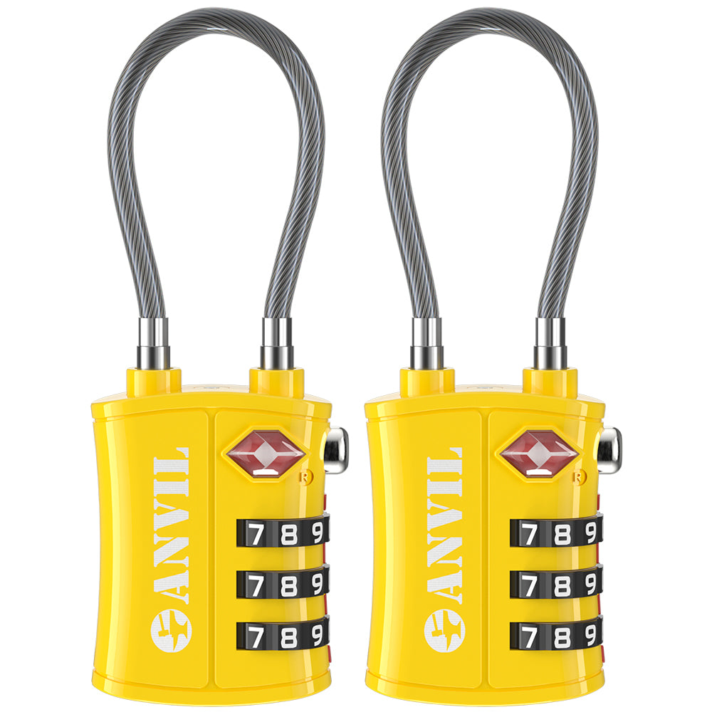 TSA Approved Cable Travel Lock – 3-Digit Combination with Zinc Alloy Body(Yellow Pack) - LockSelect 