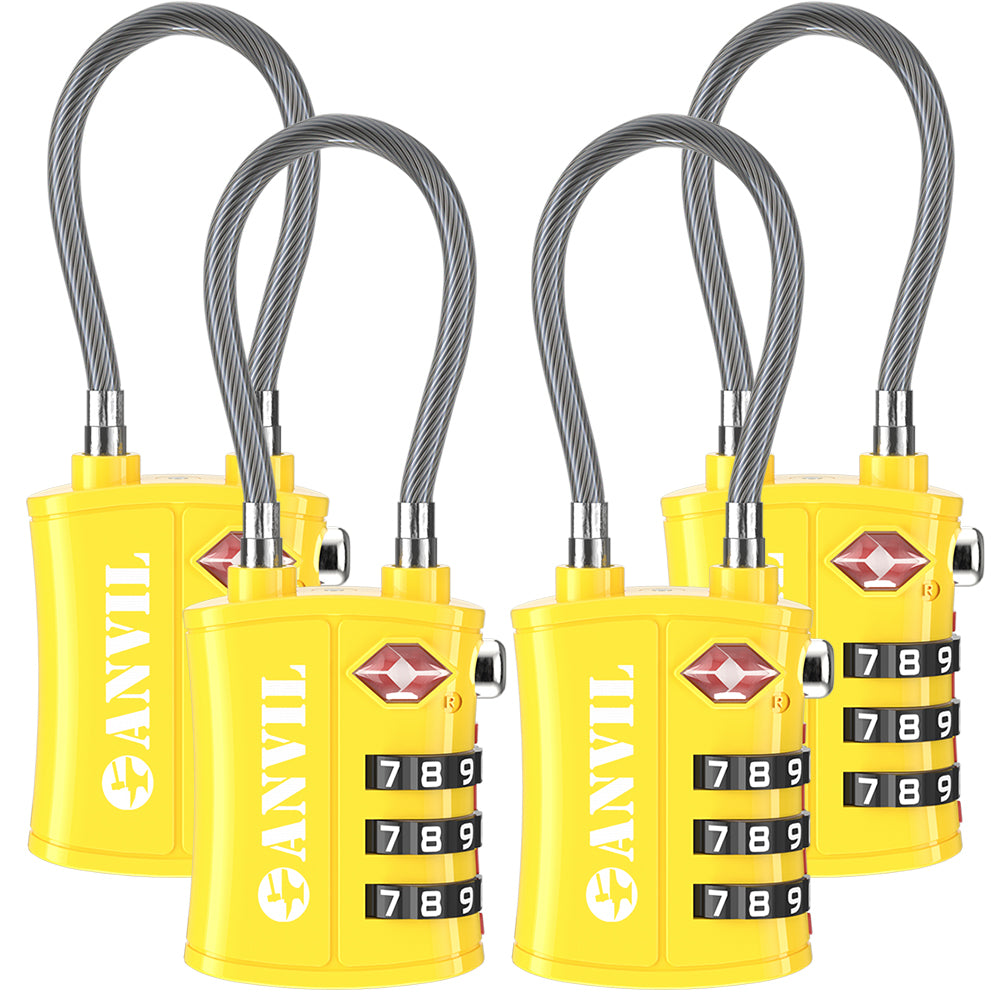 TSA Approved Cable Travel Lock – 3-Digit Combination with Zinc Alloy Body(Yellow Pack) - LockSelect 