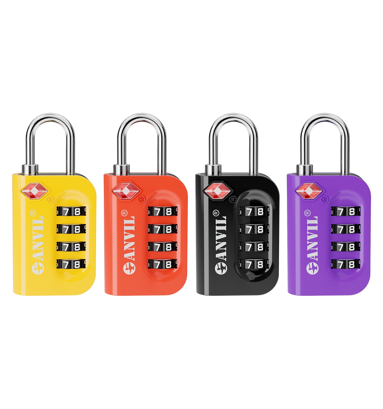 Anvil TSA Approved Luggage Lock – 4-Digit Combination (4 Colors Pack) - LockSelect 