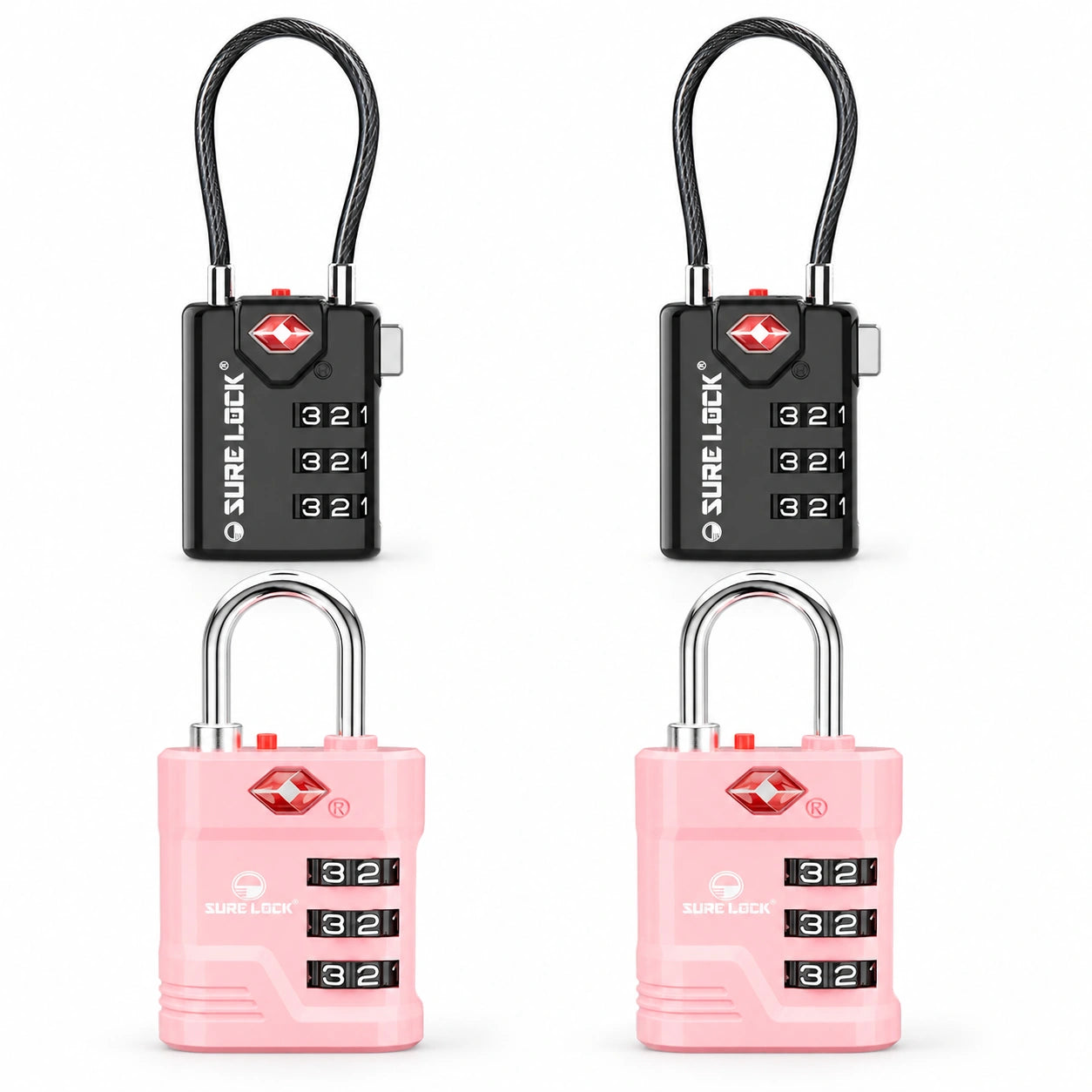 Couples Travel Lock Bundle – 4 TSA-Approved Luggage Locks