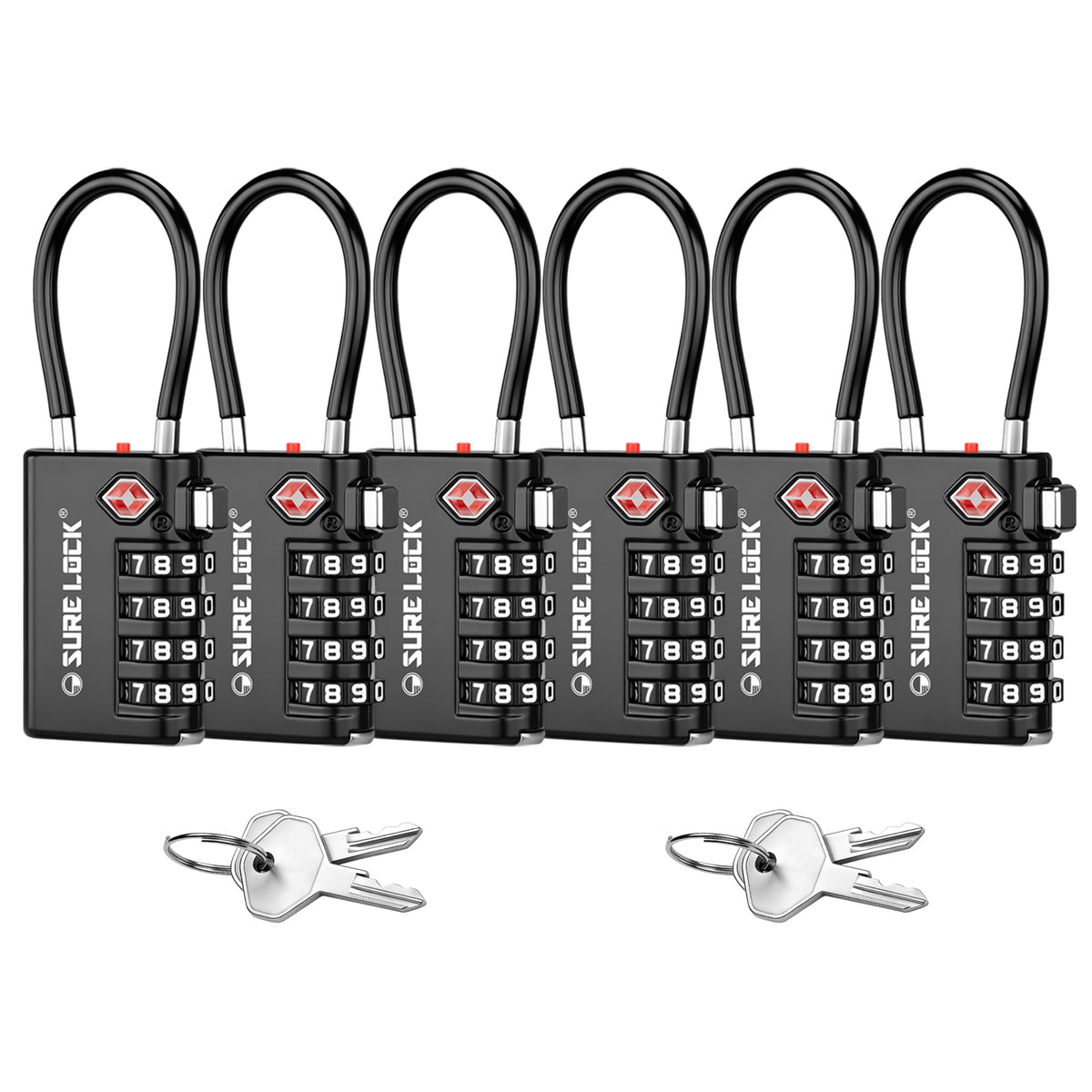 TSA-Approved 4-Digit Cable Luggage Lock with Backup Key & Open Alert (Black)