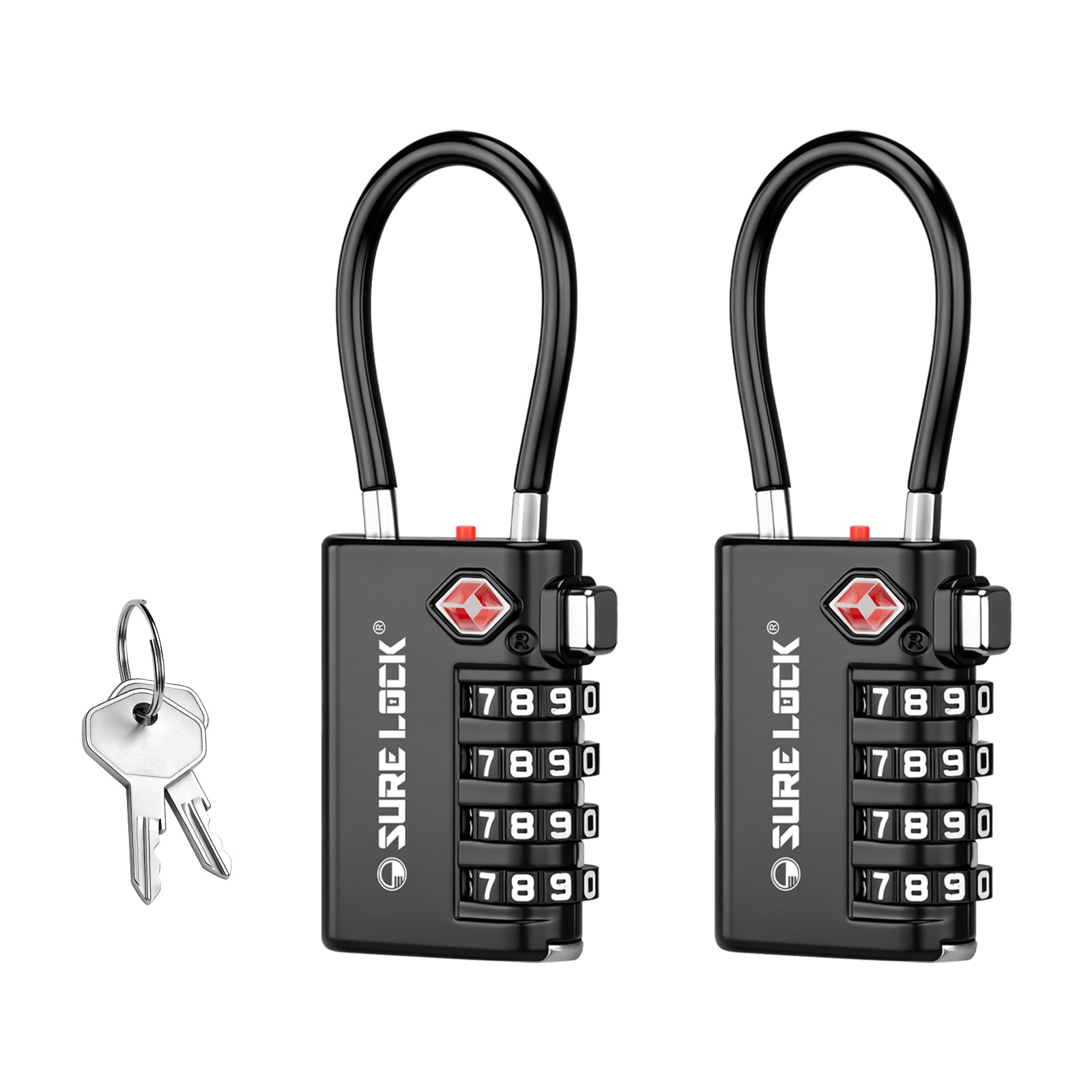 TSA-Approved 4-Digit Cable Luggage Lock with Backup Key & Open Alert (Black)