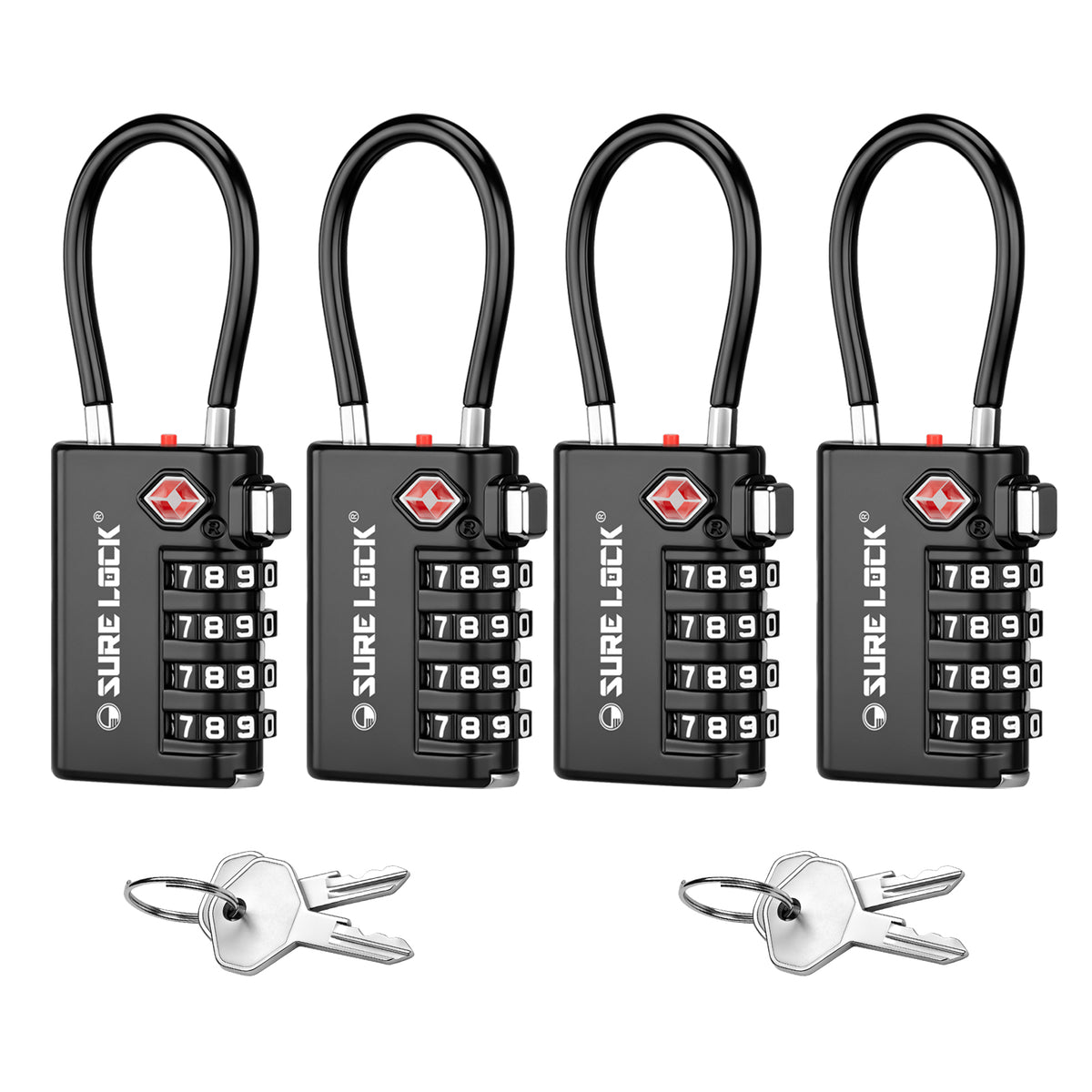 TSA-Approved 4-Digit Cable Luggage Lock with Backup Key & Open Alert (Black)