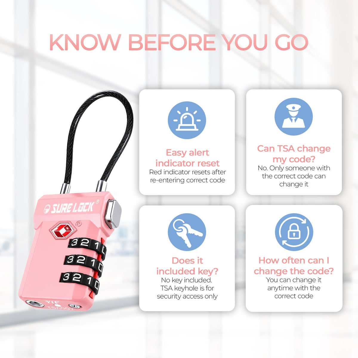 TSA-Approved Cable Luggage Locks - Pink
