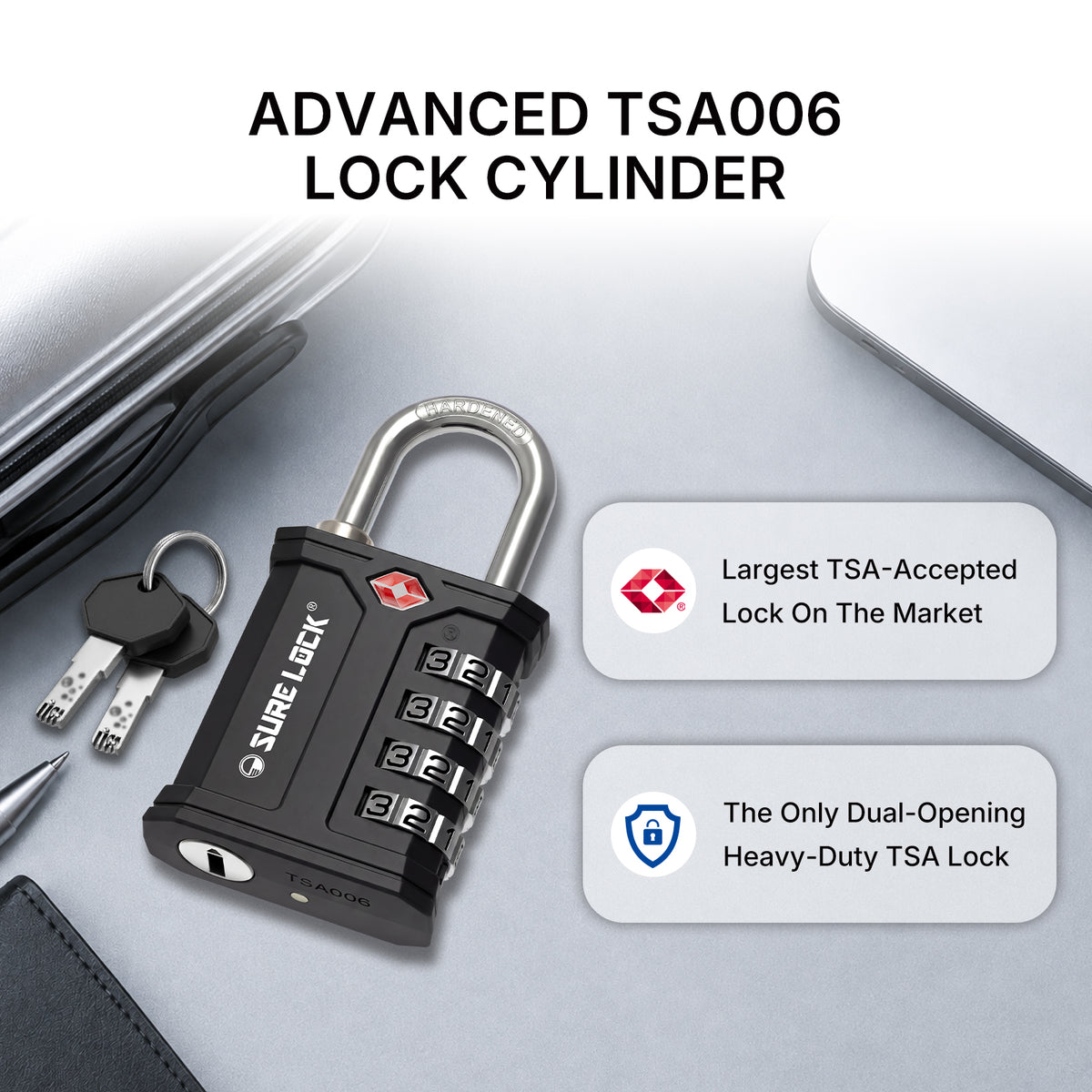 SureLock Heavy Duty TSA Padlock for Pelican Cases & Gun Cases, Black Pack