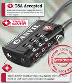 TSA Approved Cable Travel Lock – 3-Digit Combination with Zinc Alloy Body(Black Pack) - LockSelect 