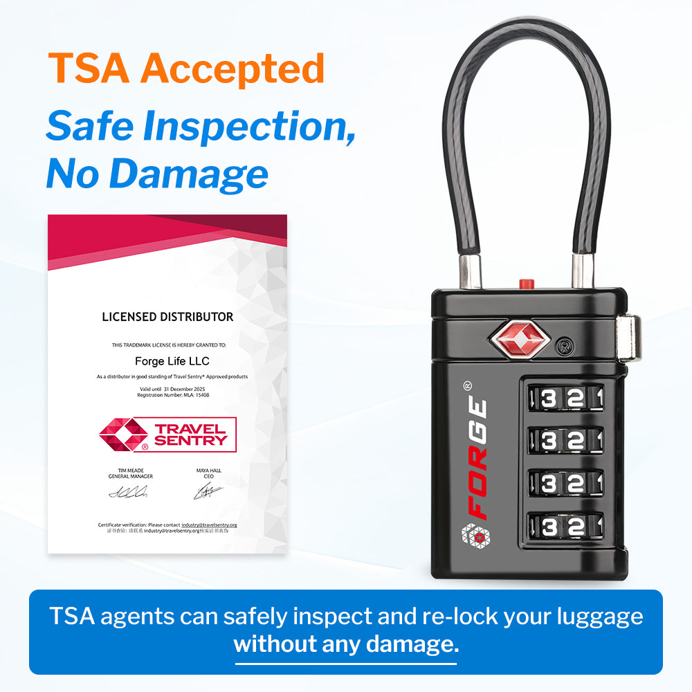 Forge TSA008 4-Digit Luggage Lock with Open Alert (Optimus Series, 4 Colors Pack)