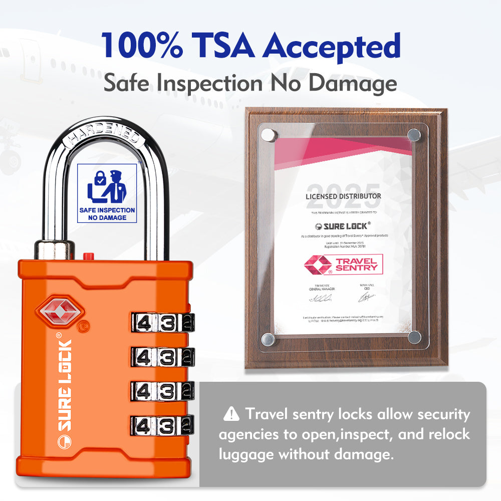 TSA 4-Digit Combination Luggage Padlock – All Metal Travel Lock (Orange Pack) - LockSelect 