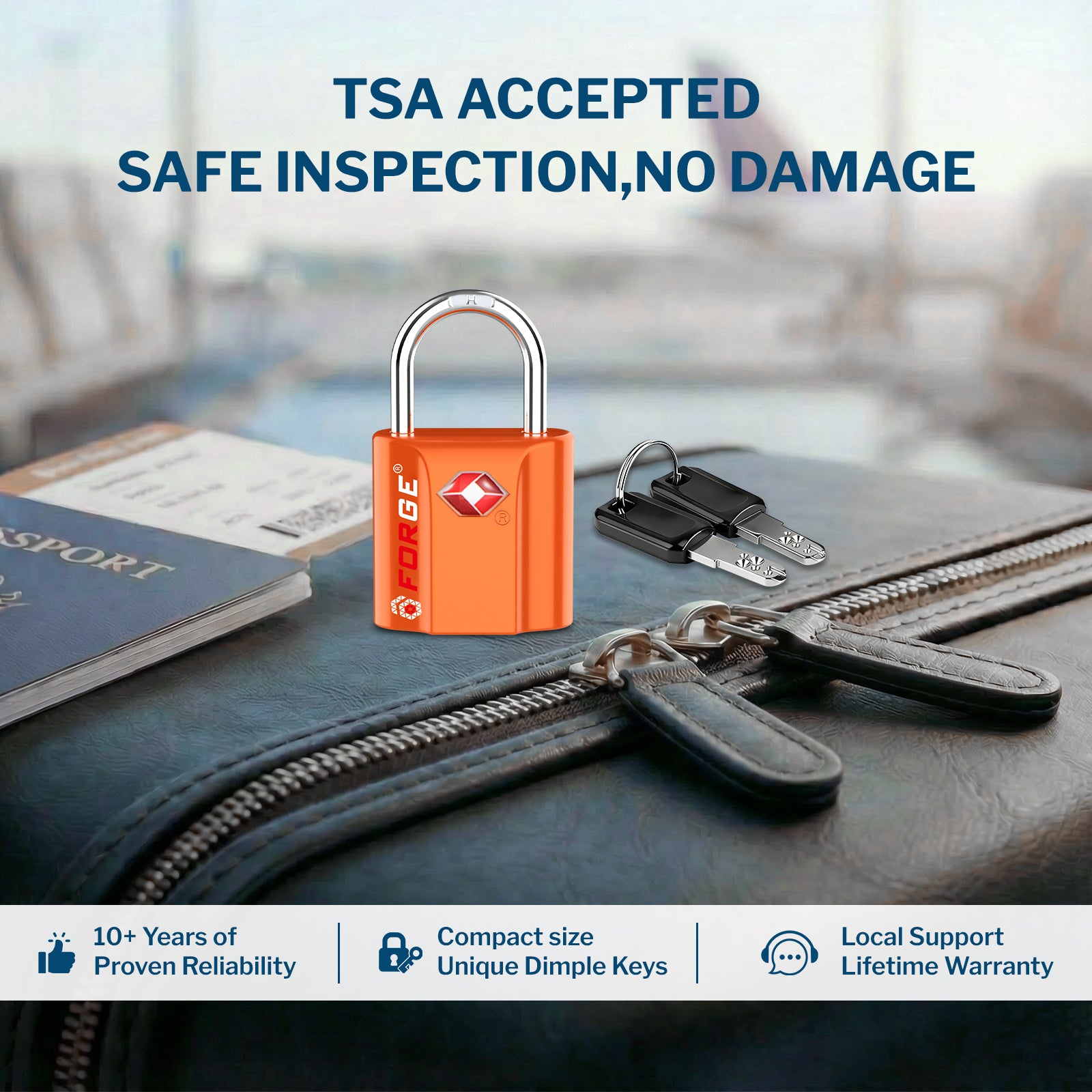 Forge TSA Approved Key Locks for Travel - Compact Alloy (OX Series, Orange Pack)