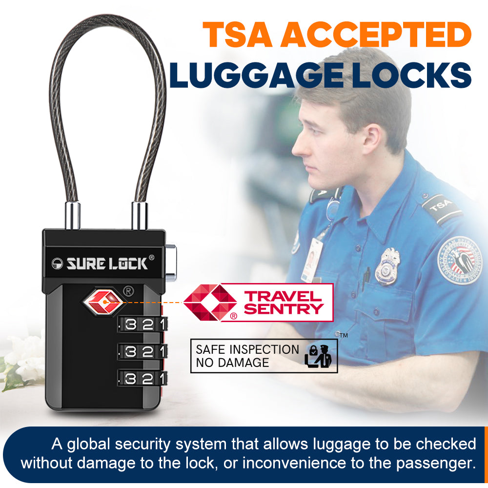 TSA Approved 3-Digit Combination Cable Lock (Black Pack) - LockSelect 