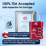 TSA Approved Luggage Lock – 3-Digit Combination Padlock with Open Alert & Easy-Read Dials (Red Pack) - LockSelect 