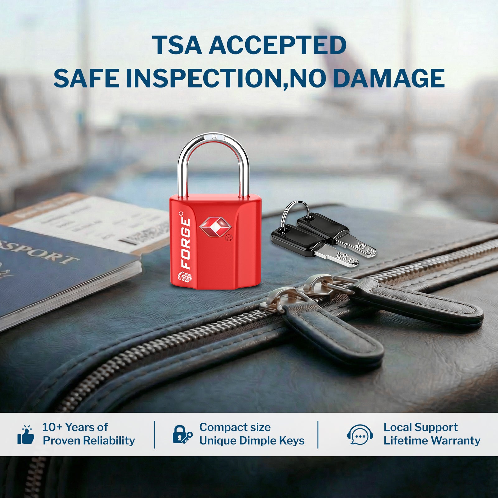 Forge TSA Approved Key Locks for Travel - Compact Alloy (OX Series, Red Pack)