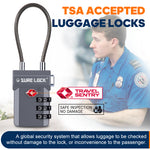 TSA Approved 3-Digit Combination Cable Lock (Grey Pack) - LockSelect 