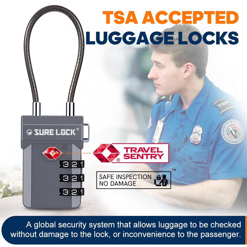 TSA Approved 3-Digit Combination Cable Lock (Grey Pack) - LockSelect 