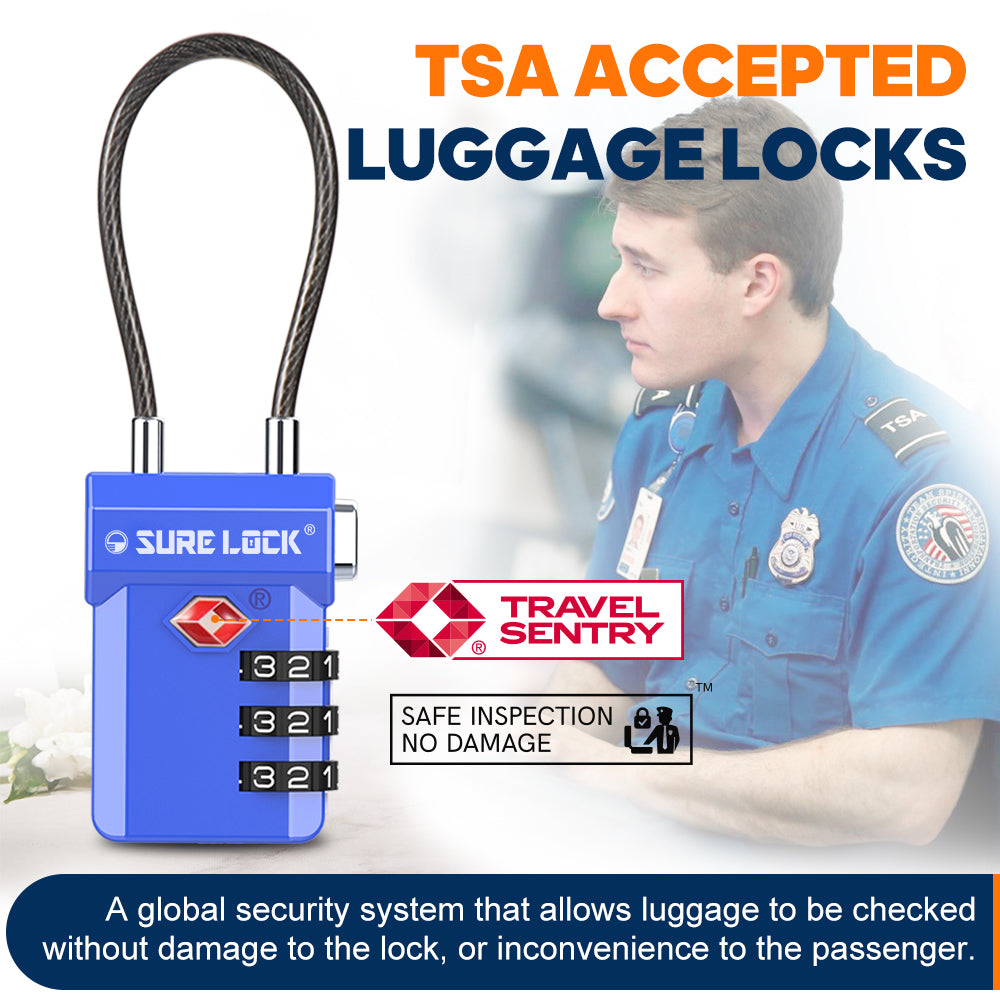 TSA Approved 3-Digit Combination Cable Lock (Blue Pack) - LockSelect 