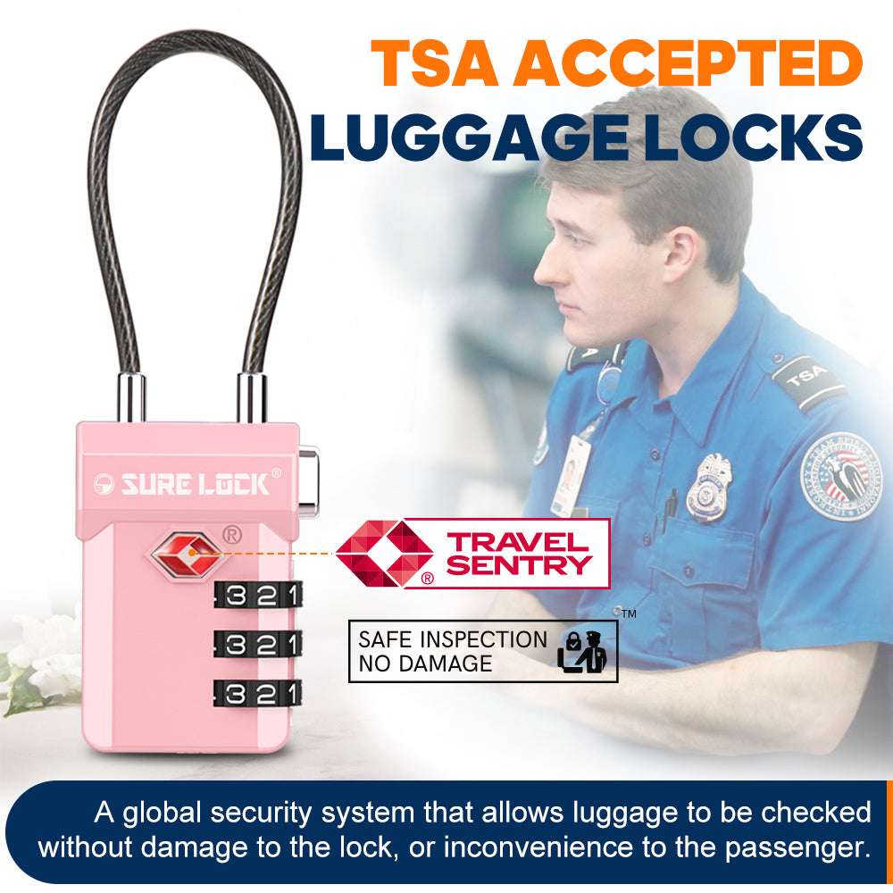 TSA Approved 3-Digit Combination Cable Lock – (Pink Pack) - LockSelect 