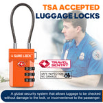 TSA Approved 3-Digit Combination Cable Lock – Large Dial, Red Indicator & Easy-Press Button (Orange Pack) - LockSelect 