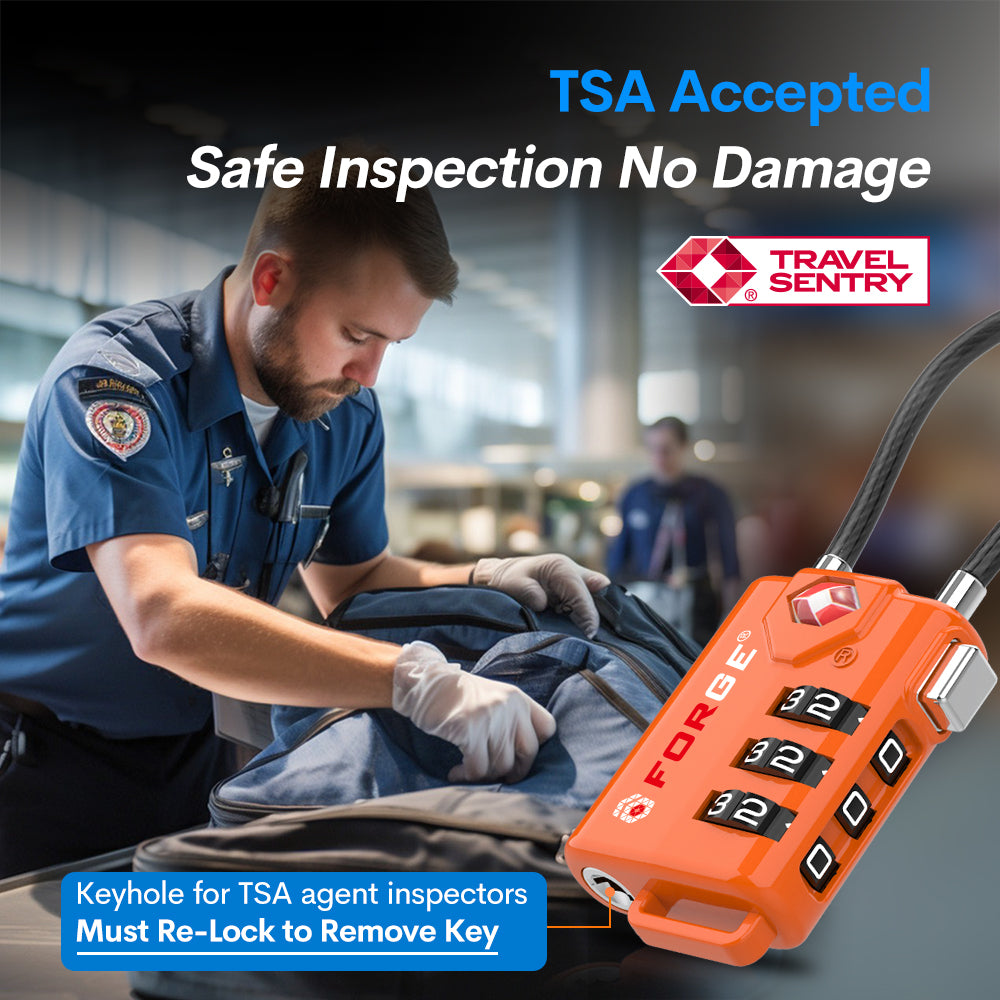 Forge TSA Approved Cable Luggage Lock with Easy-to-Read Dials (Eagle Series, Orange Pack)