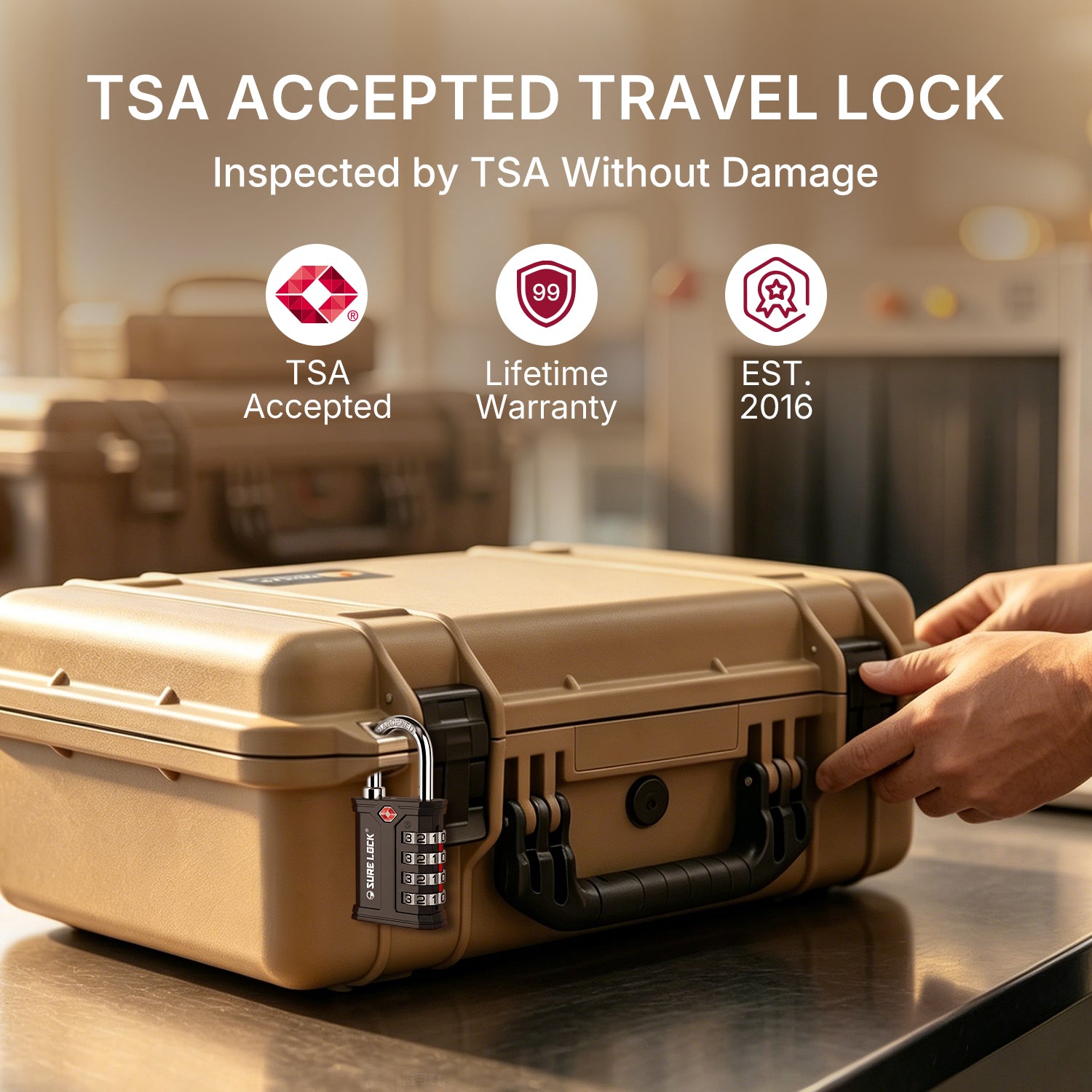SureLock Heavy Duty TSA Padlock for Pelican Cases & Gun Cases, Black Pack