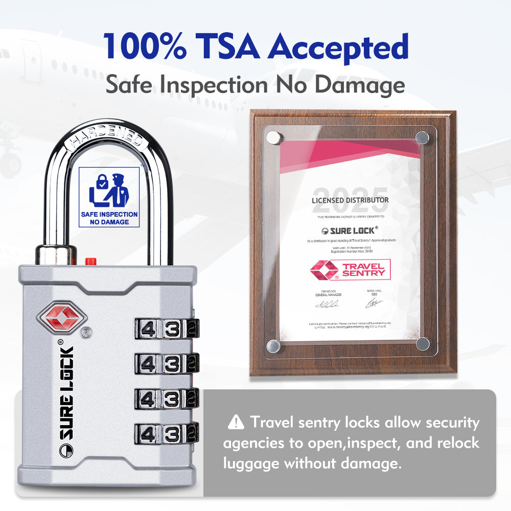 TSA Luggage Padlock – Ideal for Gun Cases, Transport Equipment (Silver Pack) - LockSelect 