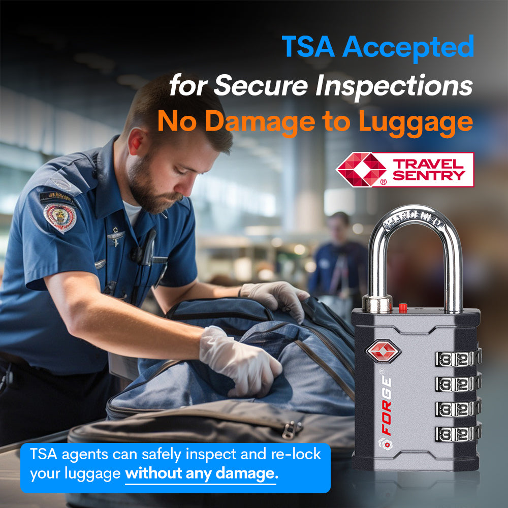 Forge 4-Digit Heavy Duty TSA Approved Lock for Travel & Gym, Gray Pack