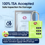 TSA Approved Luggage Lock – 3-Digit Combination Padlock with Open Alert & Easy-Read Dials (Green Pack) - LockSelect 
