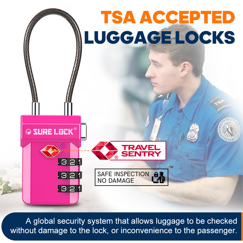TSA Approved 3-Digit Combination Cable Lock (Rose Red Pack) - LockSelect 