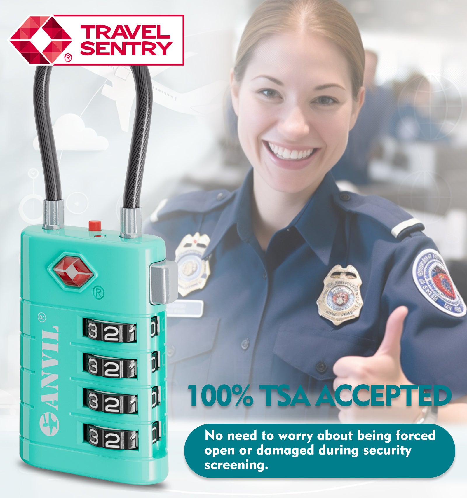 4-Digit TSA Approved Luggage Lock – TSA008 Core with Alert Indicator (Cyan Pack)