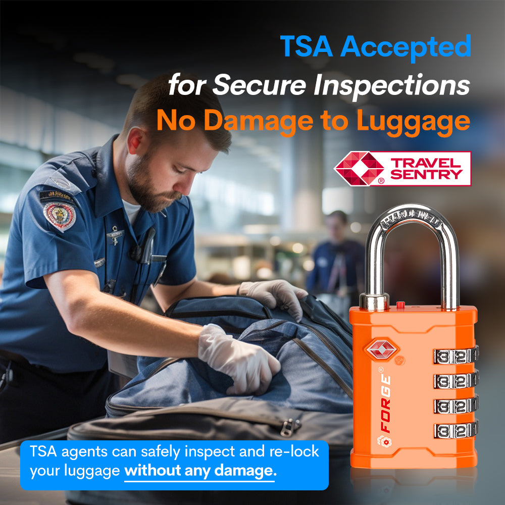 Forge 4-Digit Heavy Duty TSA Approved Lock for Travel & Gym, Orange Pack