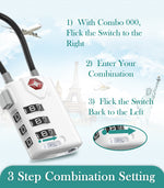 TSA Approved Luggage Cable Lock for Suitcase, Gym Locker & Toolbox (White Pack)